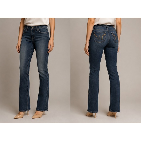 Wallflower Jeans Denim - Wallflower Jeans Womens 7R Bootcut Dark Wash Mid Rise Stretch Denim Pants